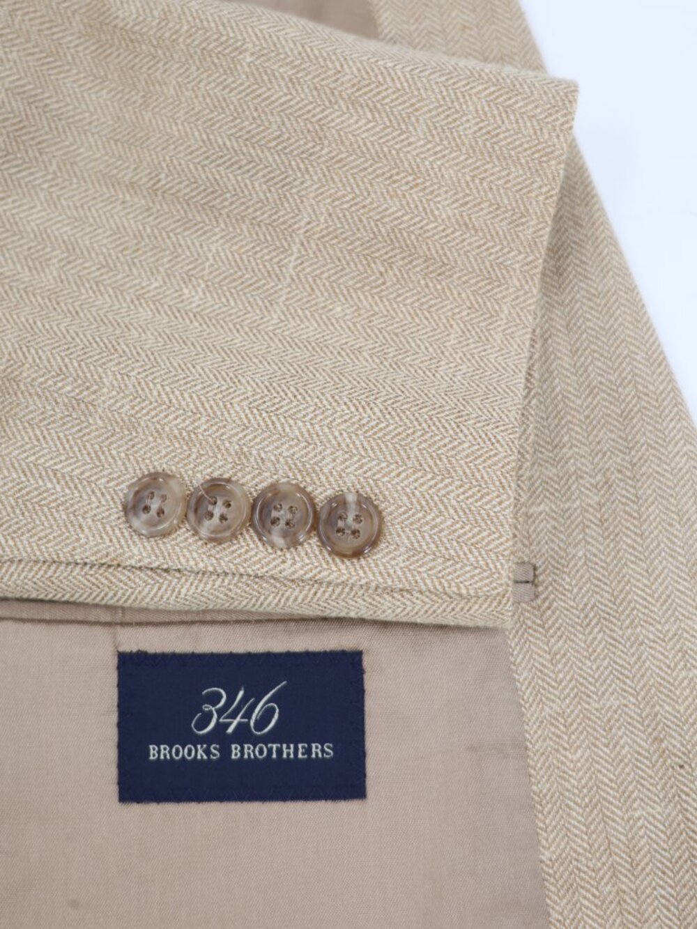 VTG Brooks Brothers Sport Coat Mens 44L Silk Linen Wool Ramie Herringbone Beige